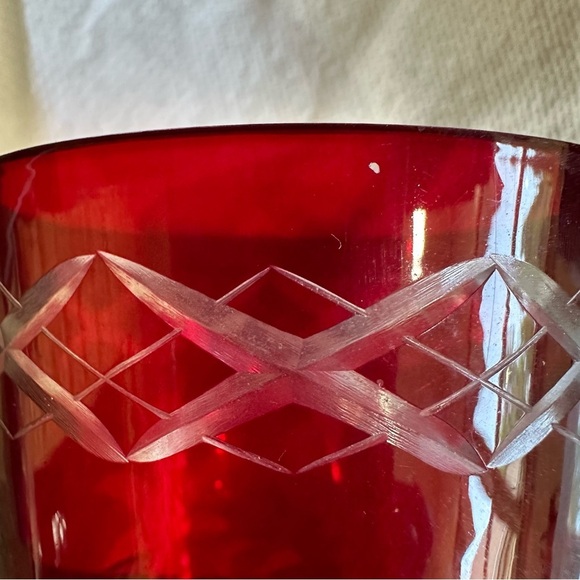 Vintage Bohemia Czech Crystal Ruby Red Cut to Clear Candle Holder Shade - Picture 6 of 6